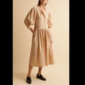 Merlette Montague Solid Midi Dress Cotton Resort Sandstone Beige XS NEW
